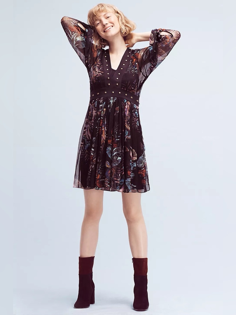 EUC Anthropologie Maeve Nighttime Florals Dress, Size 2